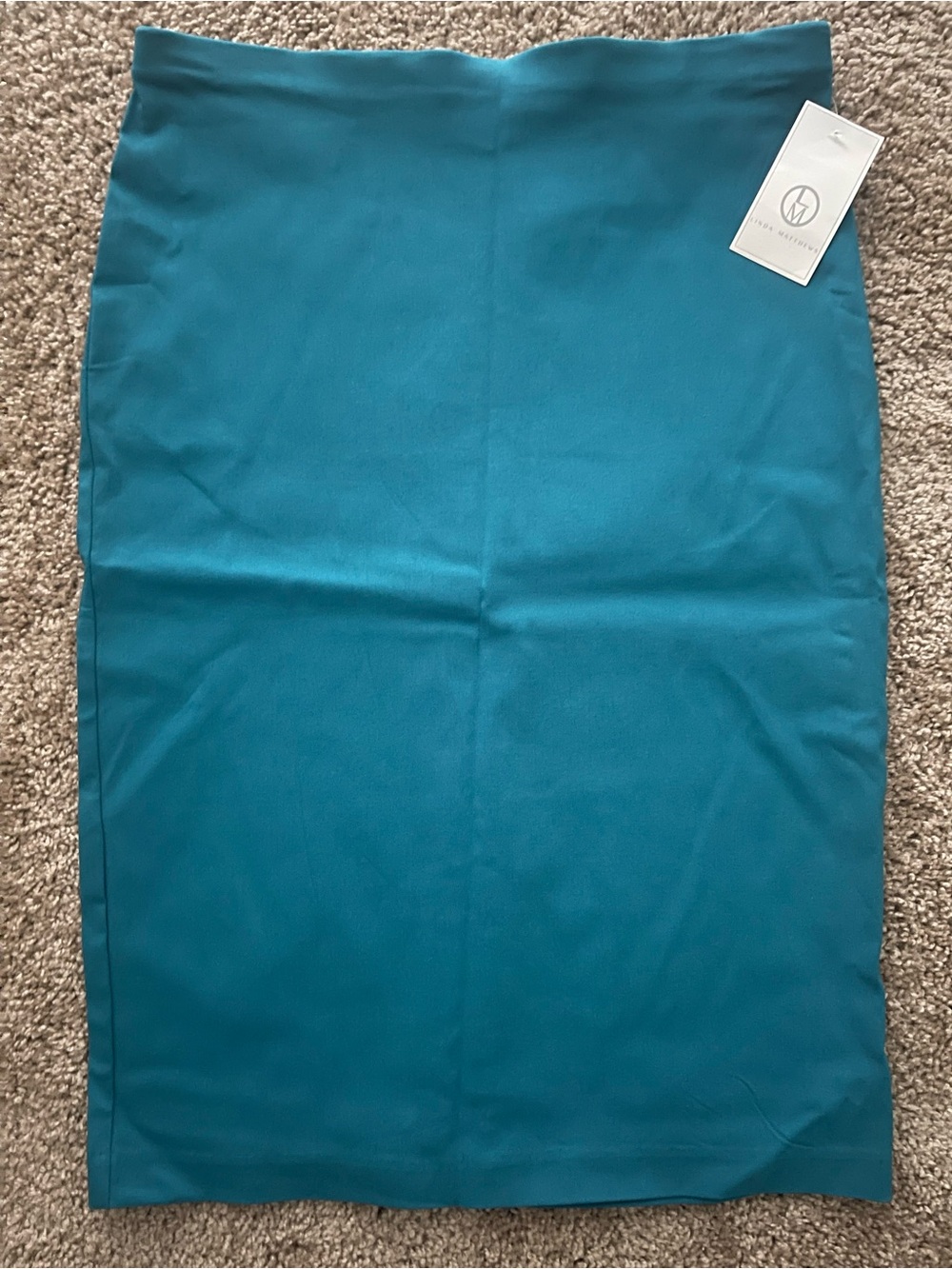 NWT Linda Matthews Teal Blue Pull-On Stretch Pencil Skirt"